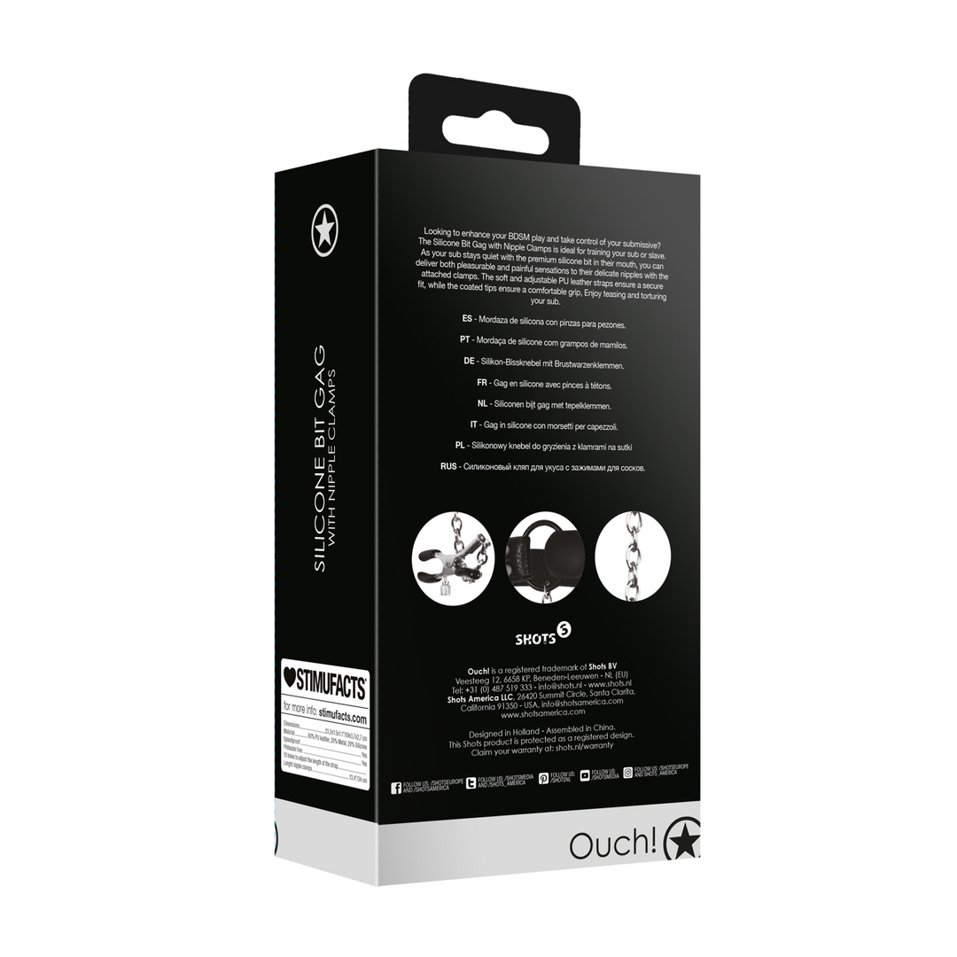 Silicone Bite Ball With Nipple Clamps Black | Ouch! By Shots