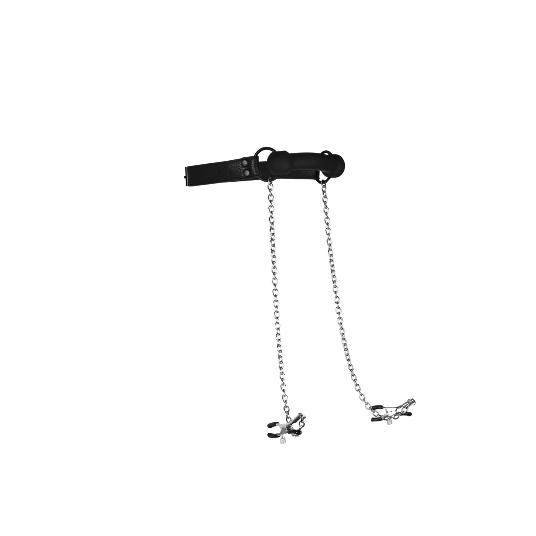 Silicone Bite Ball With Nipple Clamps Black | Ouch! By Shots