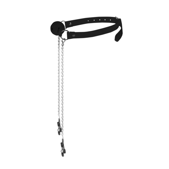 Ball Gag mit Nippelklemmen