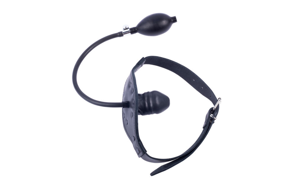 Leather Gag Black With Inflatable Penis Tip - Tough & Adjustable