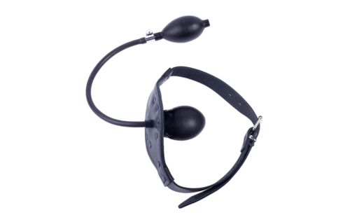 Leather Gag Black With Inflatable Penis Tip - Tough & Adjustable