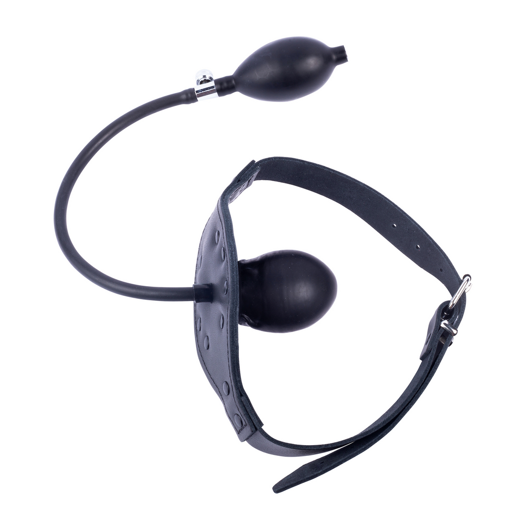 Leather Gag Black With Inflatable Penis Tip - Tough & Adjustable