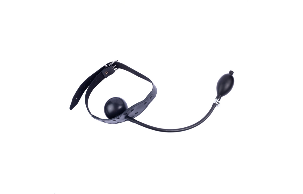 Leather Mouth Gag Black - Comfortable Inflatable Ball