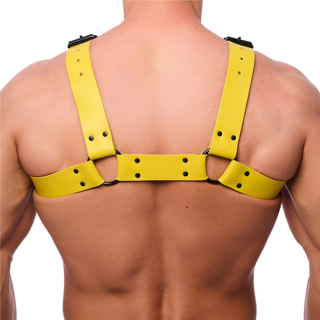 Bulldog Leather Harness Yellow L/XL – Stylish & Durable