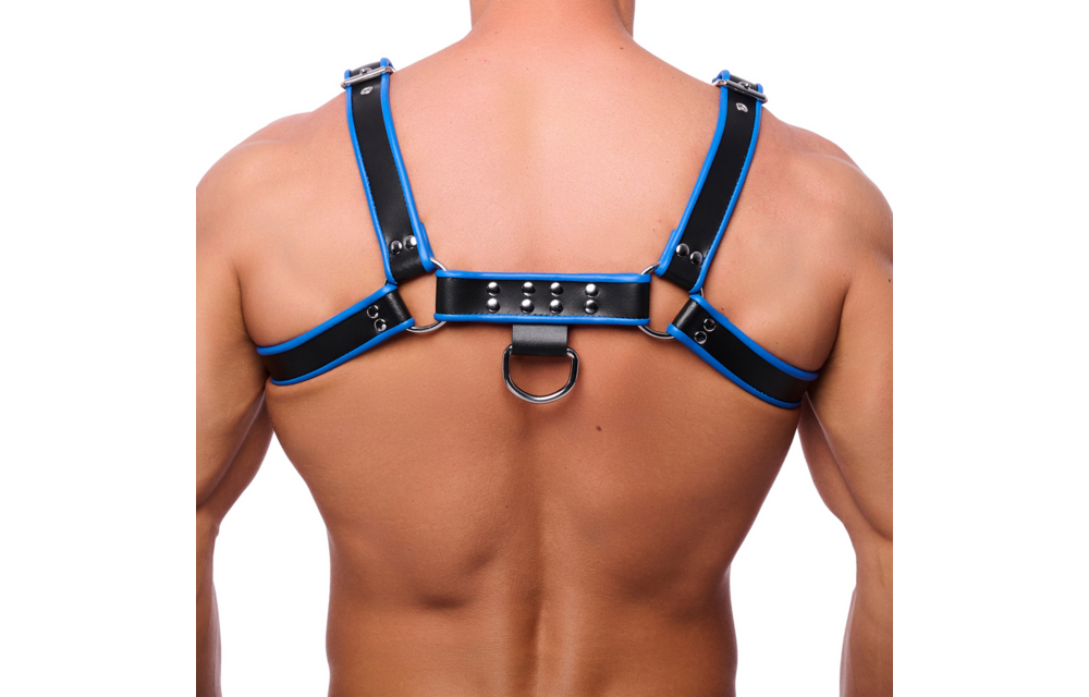 Premium Leren Harnas - S/M - Zwart/Blauw