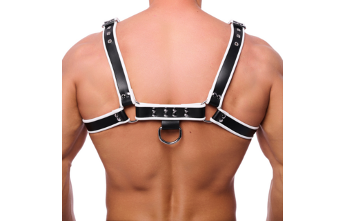 Premium Leder Geschirr - S/M - Schwarz/Weiß