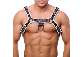 Premium Leather Harness L/XL Black/White – Cool & Adjustable