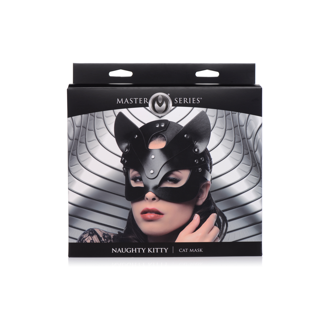 Naughty Kitty Katzenmaske – Verspielt & Verführerisch Schwarzes PU-Leder