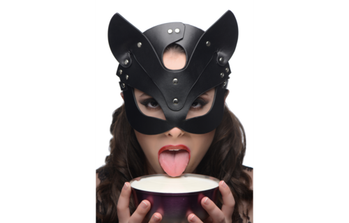 Naughty Kitty Cat Mask - Playful & Seductive Black PU Leather