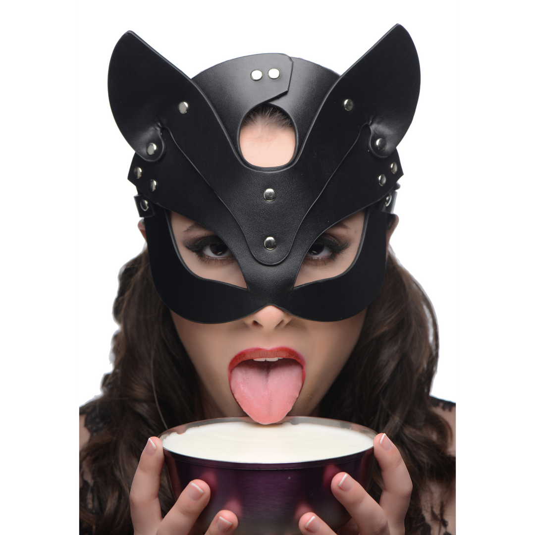 Naughty Kitty Kattenmasker - Speels & Verleidelijk Zwart Pu-Leer