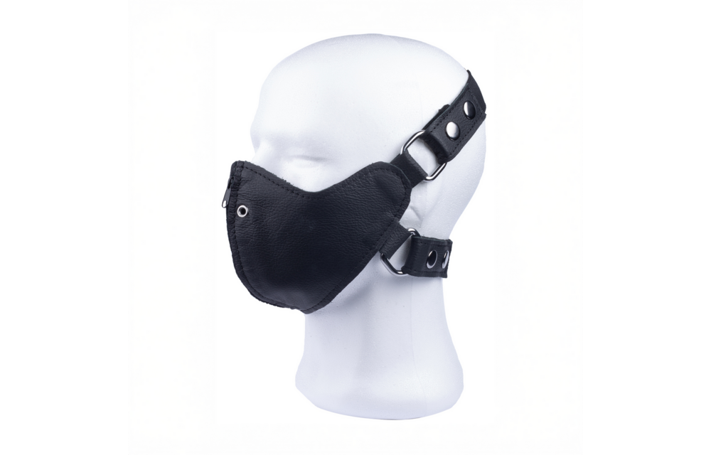 Leder Maske mit Reißverschluss - Schwarz