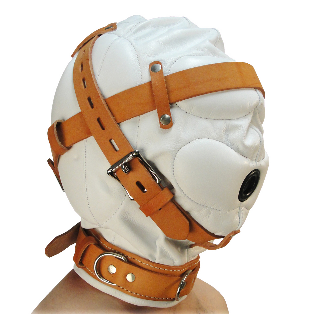 Total Sensory Deprivation Leather Hood M/L White – Xr Brands