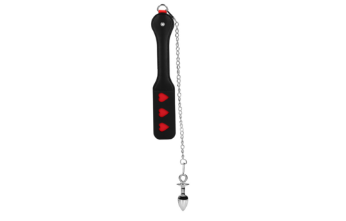 Hearts Paddle with Metal Anal Plug - Black