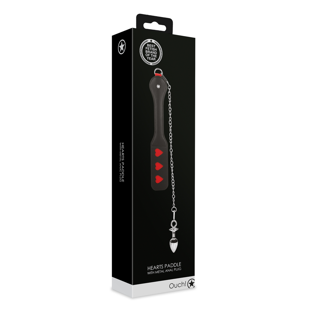 Heart-Shaped Paddle & Metal Anal Plug Black | BDSM Toy