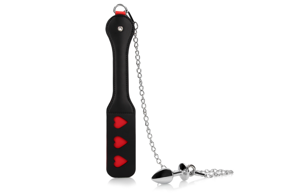 Heart-Shaped Paddle & Metal Anal Plug Black | BDSM Toy