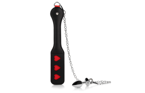 Hearts Paddle with Metal Anal Plug - Black