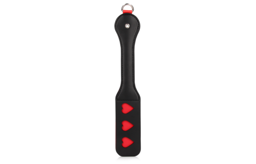 Hearts Paddle with Metal Anal Plug - Black