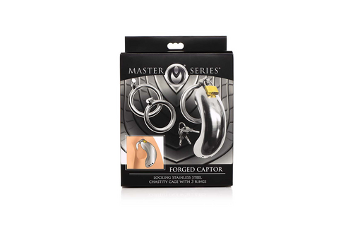 Lockable Stainless Steel Chastity Cage with 3 Rings