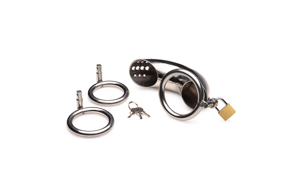 Vergrendelbare RVS Chastity Cage met 3 Ringen