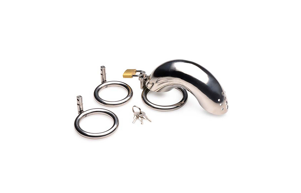 Vergrendelbare RVS Chastity Cage met 3 Ringen