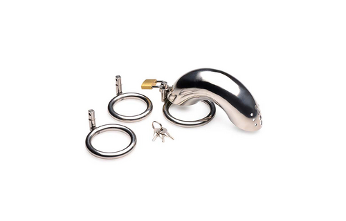 Lockable Stainless Steel Chastity Cage with 3 Rings