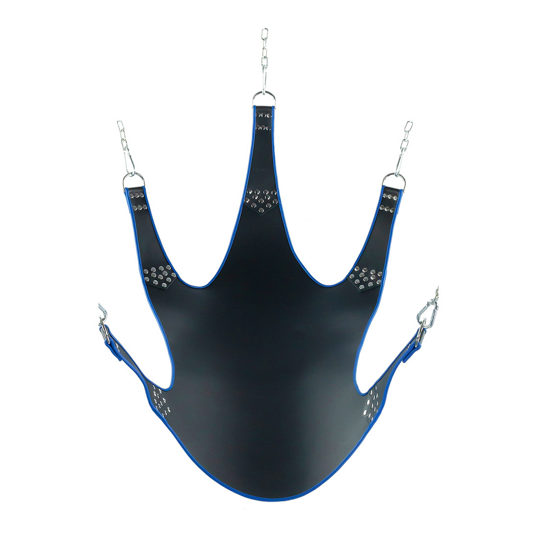 Leren draagdoek met blauwe bies – stijlvol & duurzaam