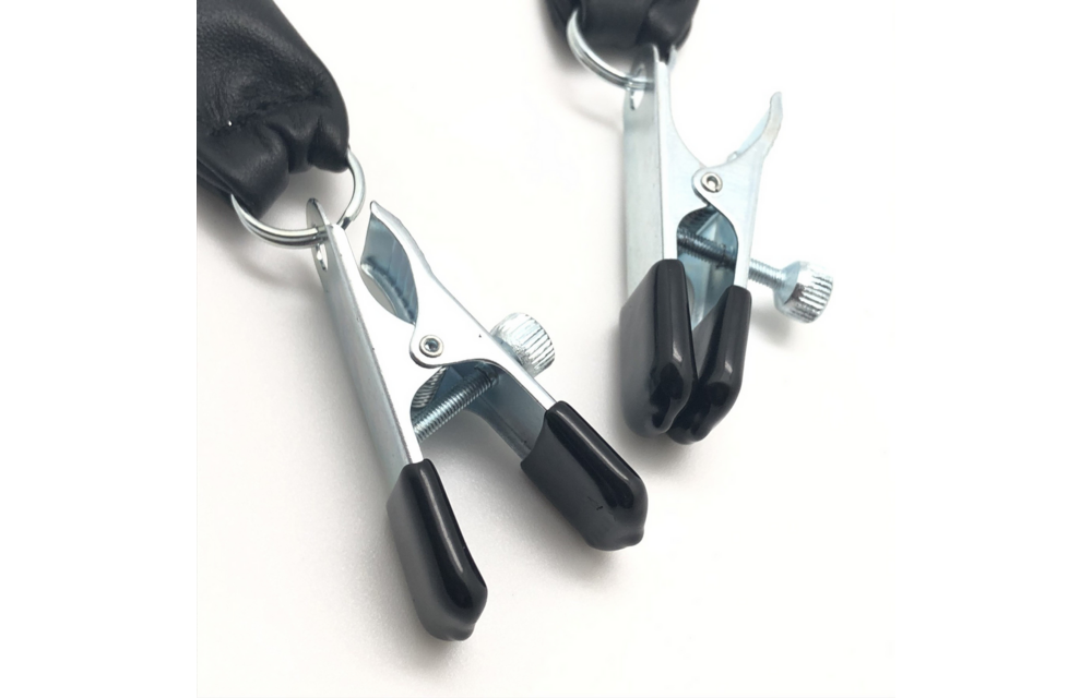 Breast Clamp with Leather Weight 2 x 80 gr - Black/Silver