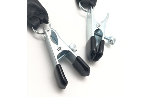 Breast Clamp with Leather Weight 2 x 80 gr - Black/Silver