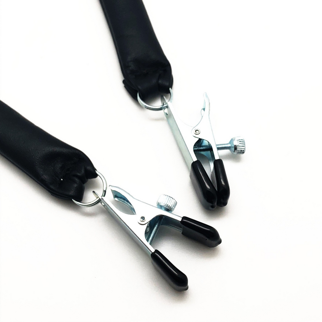 Breast Clamp with Leather Weight 2 x 80 gr - Black/Silver