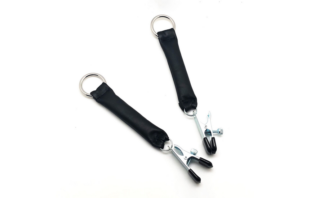 Breast Clamp with Leather Weight 2 x 80 gr - Black/Silver