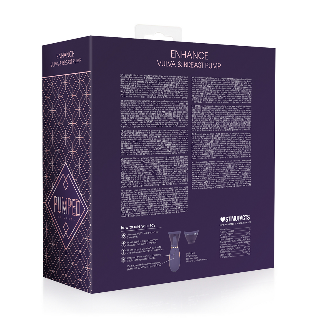 Enhance Rechargeable Vulva & Breast Pump Purple | Shots