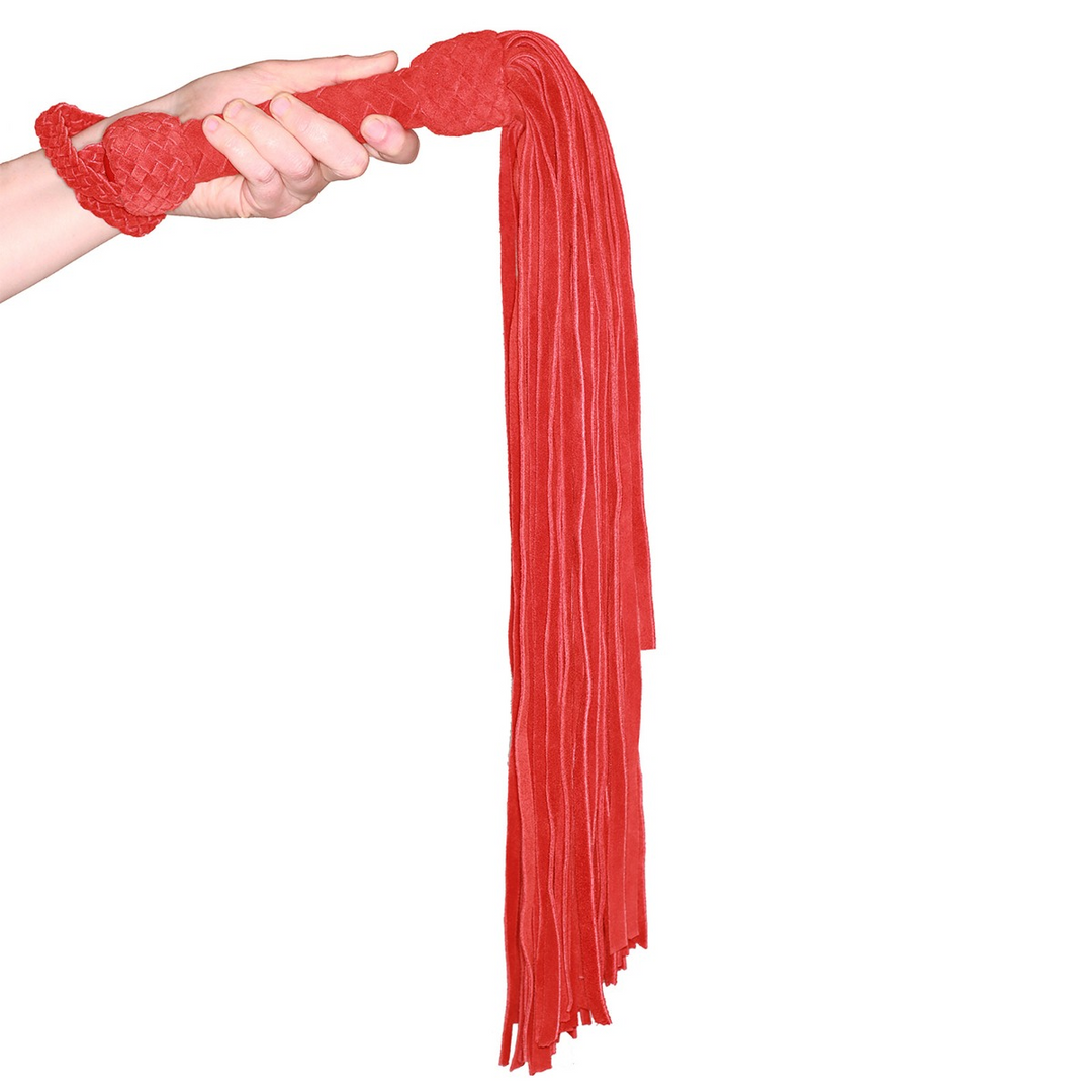 Prowler RED Suede Flogger Rood (85cm) | Luxe Rode BDSM Zweep