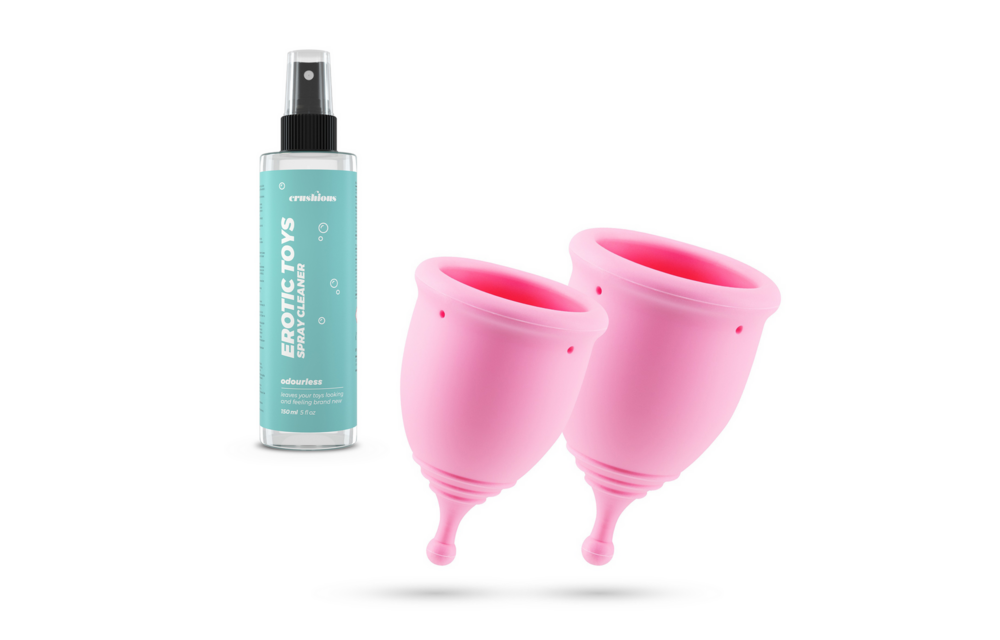 Minerva - Menstruatiecups met Zak en Speelgoedreiniger - S en L - Roze