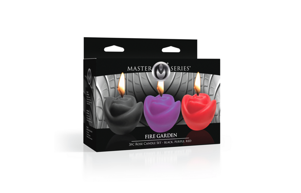Fire Garden Rosenkerzen-Set – 3 Stück Schwarz Violett Rot