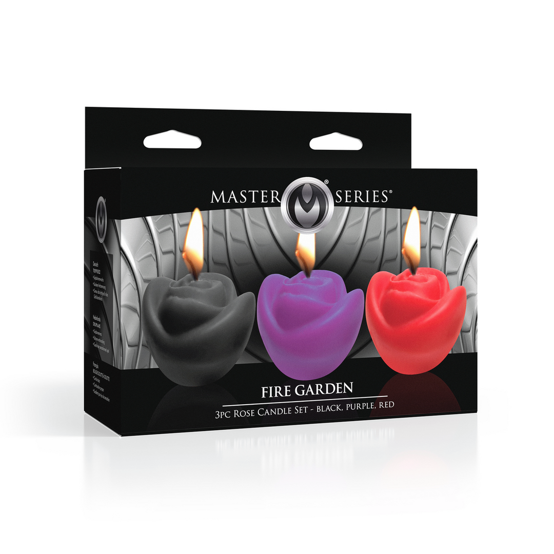 Fire Garden Rose Candle Set - 3 Pieces Black Purple Red