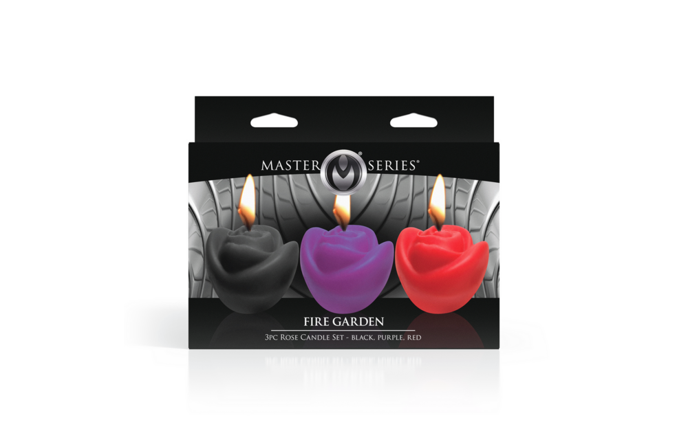 Fire Garden Rosenkerzen-Set – 3 Stück Schwarz Violett Rot