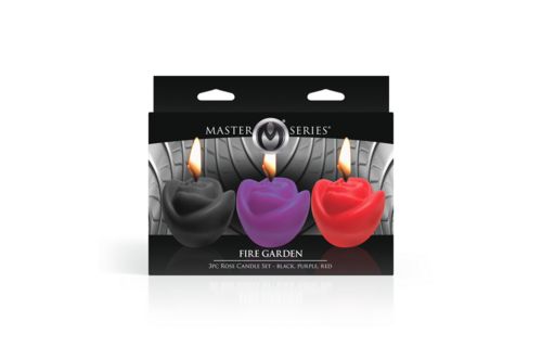 Fire Garden Rosenkerzen-Set – 3 Stück Schwarz Violett Rot