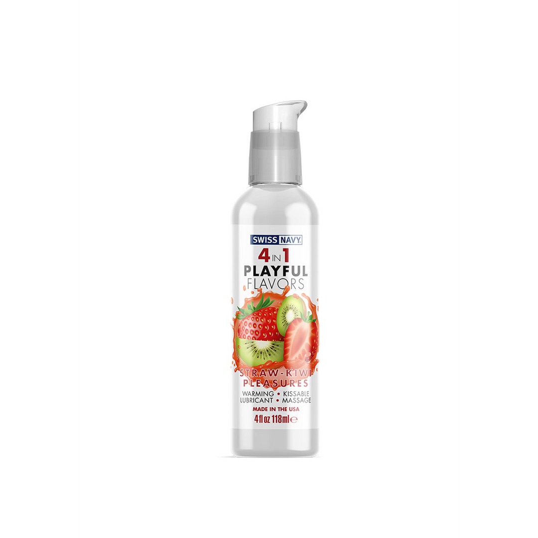 4 in 1 Playful Flavors - Lubricant with Straw-Kiwi Pleasures Flavor - 4 fl oz / 118 ml