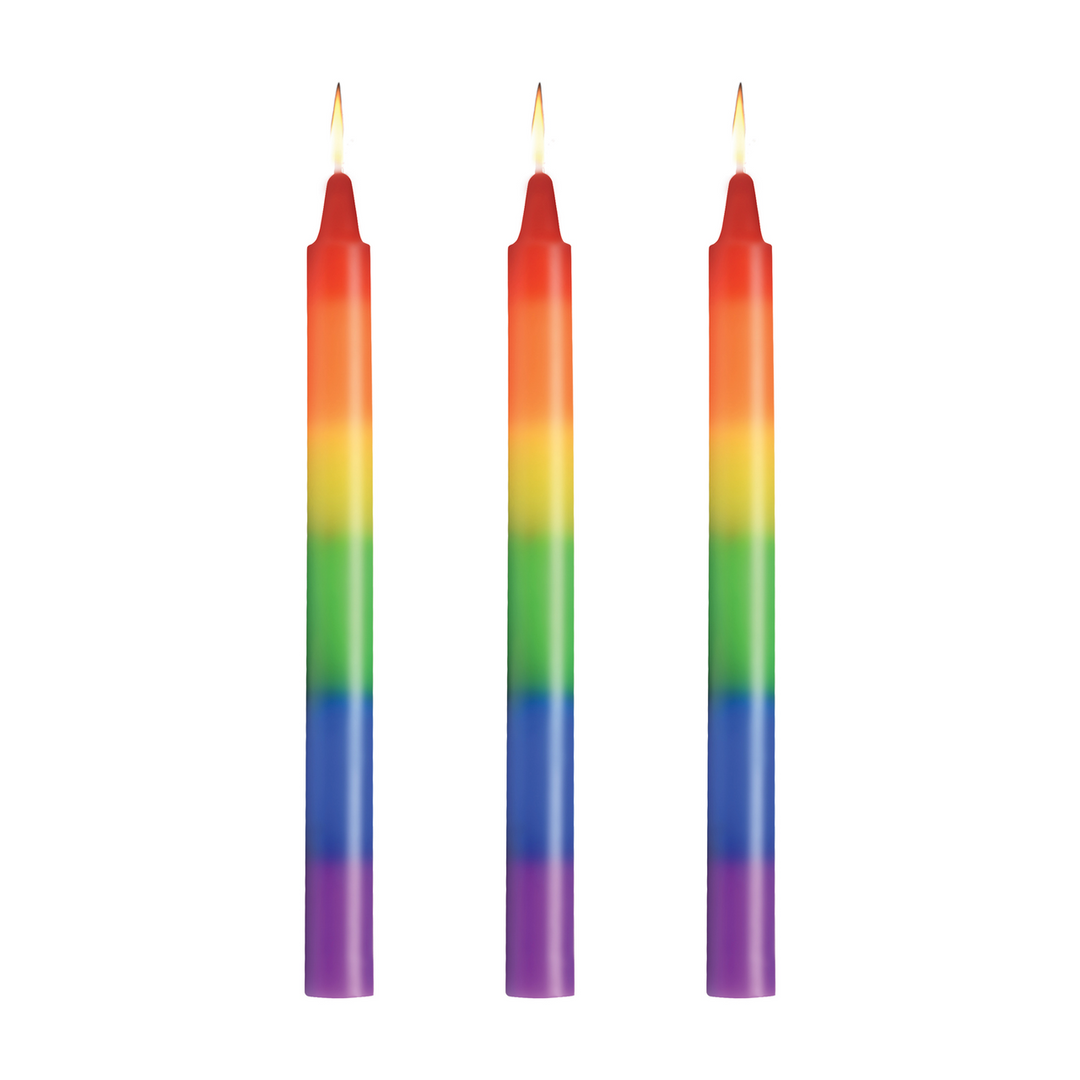 Pride Candles Regenbogen-Tropfkerzen-Set mit 3 Kerzen – Wachsspiel