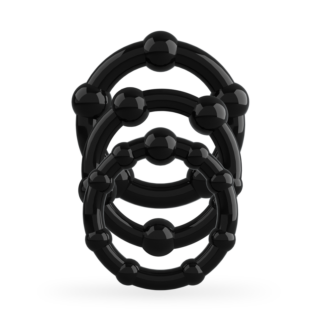 Triple Bead Cockring Set Black – Strengthen Your Erections