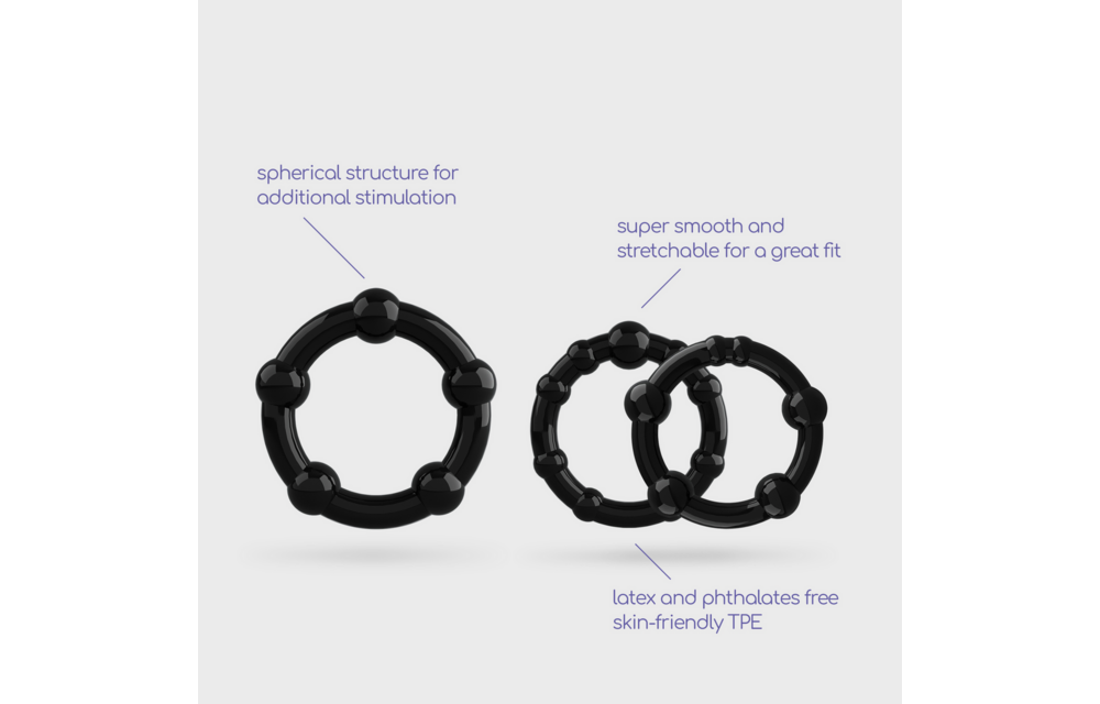 Triple Bead Cockring Set Black – Strengthen Your Erections