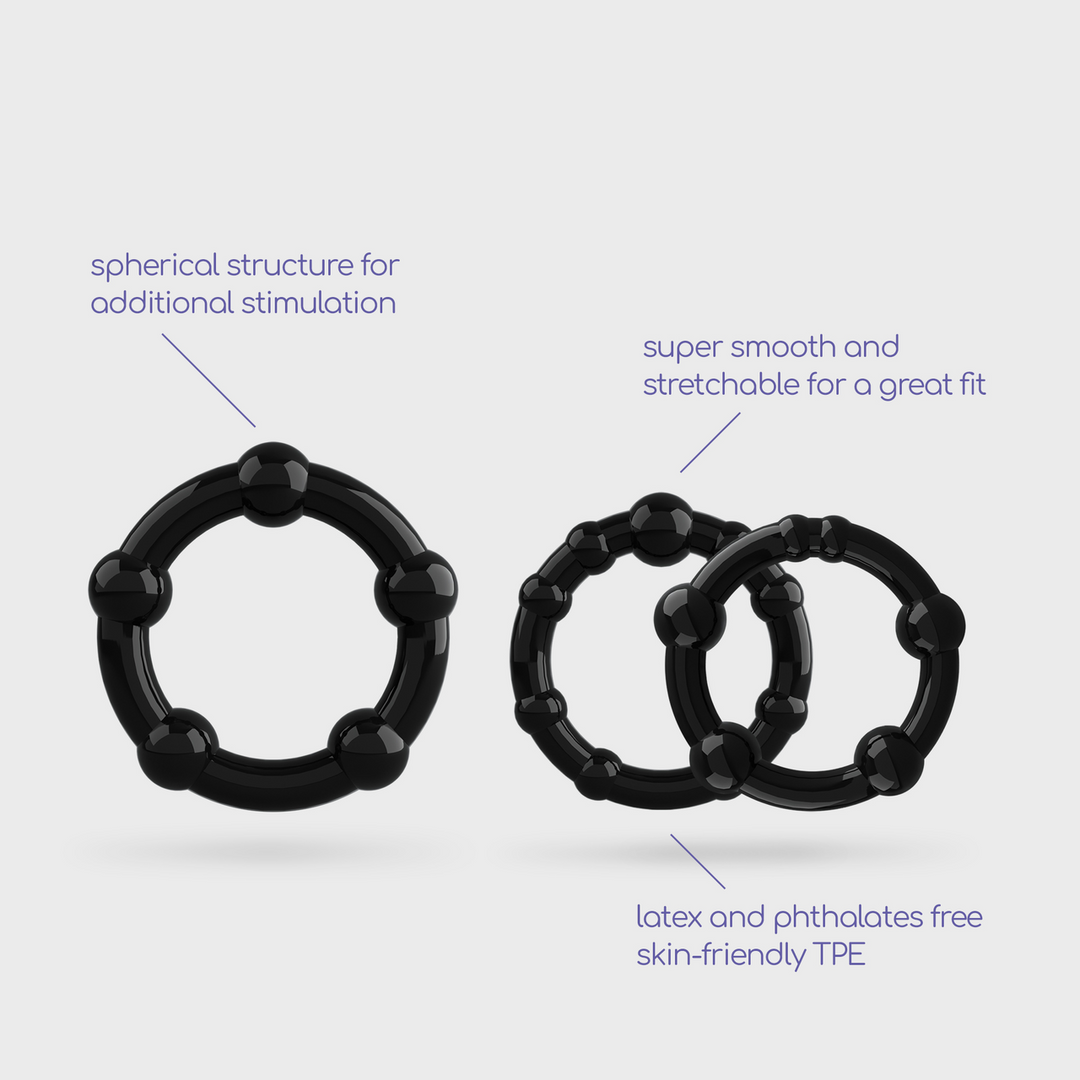 Triple Bead Cockring Set Schwarz – Verstärke deine Erektionen