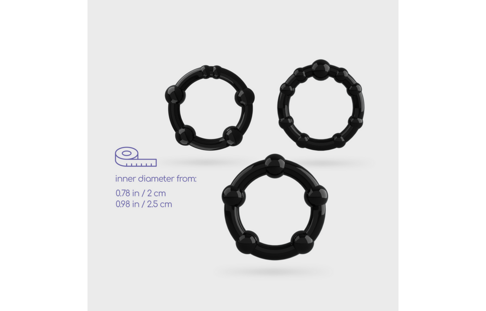 Triple Bead Cockring Set Black – Strengthen Your Erections