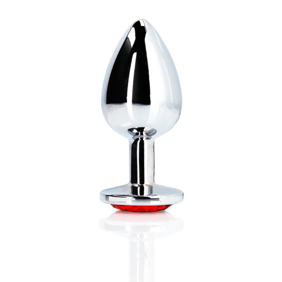 Ronde Gem Butt Plug - Klein - Zilver/Ruby Rood