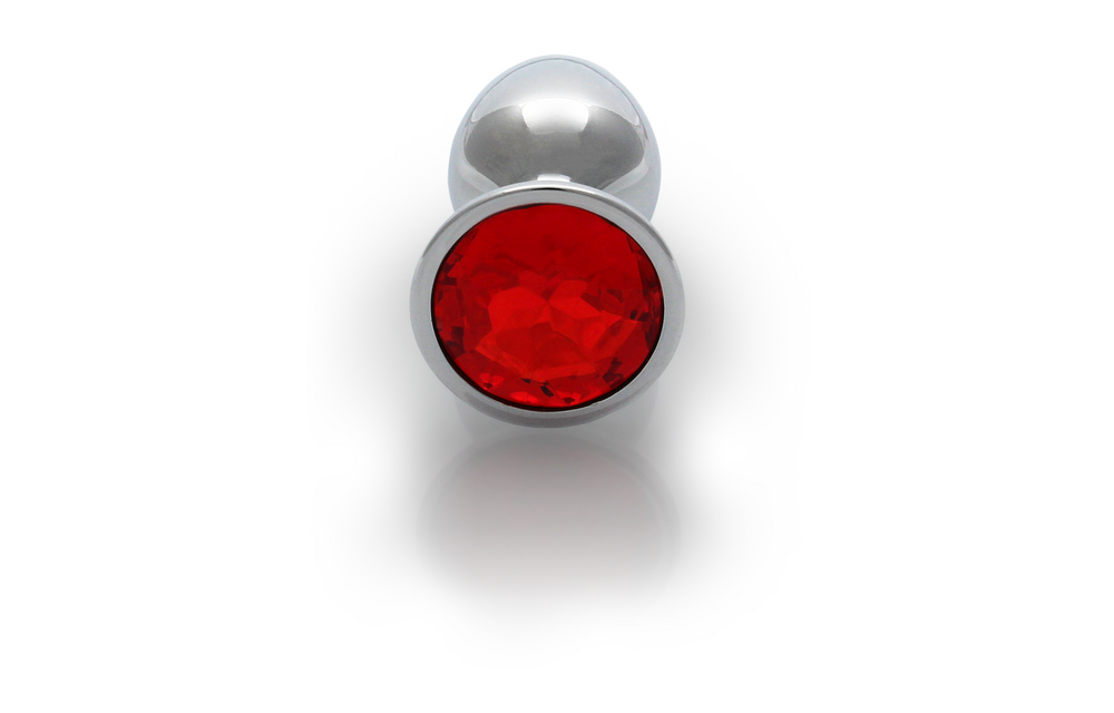 Ronde Edelsteen Anale Plug 6,9 cm - Zilver & Robijnrood