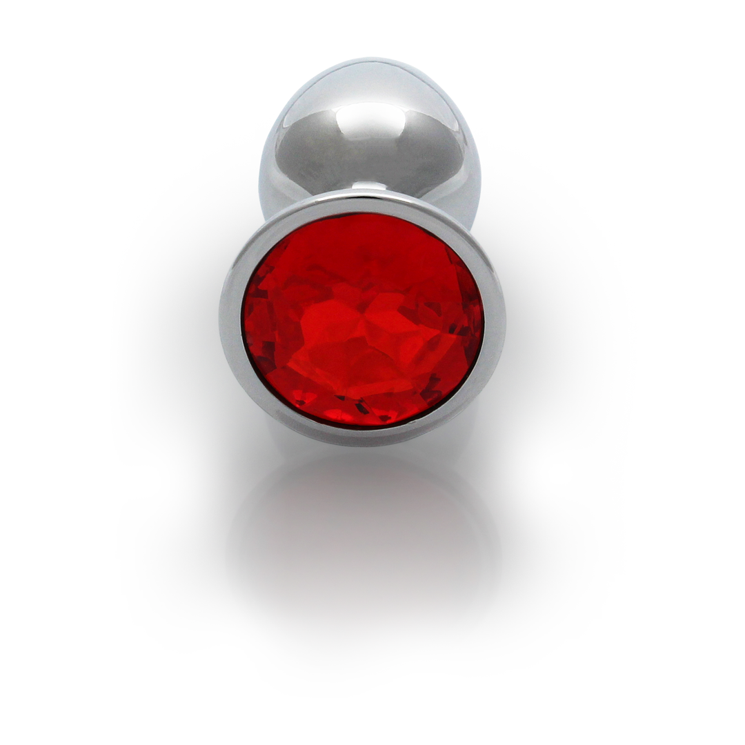 Ronde Gem Butt Plug - Klein - Zilver/Ruby Rood