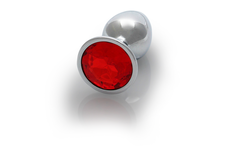 Round Gem Butt Plug - Small - Silver/Ruby Red