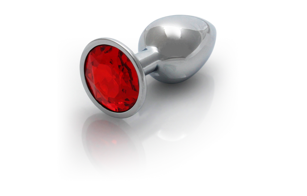 Ronde Edelsteen Anale Plug 6,9 cm - Zilver & Robijnrood