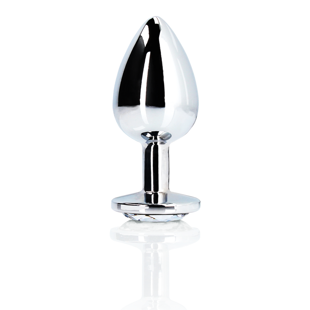 Round Gem Butt Plug - Small - Silver/Diamond