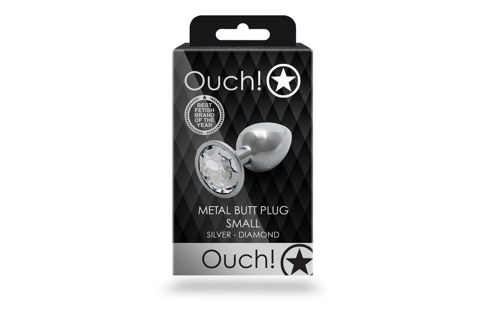 Round Gem Butt Plug - Small - Silver/Diamond